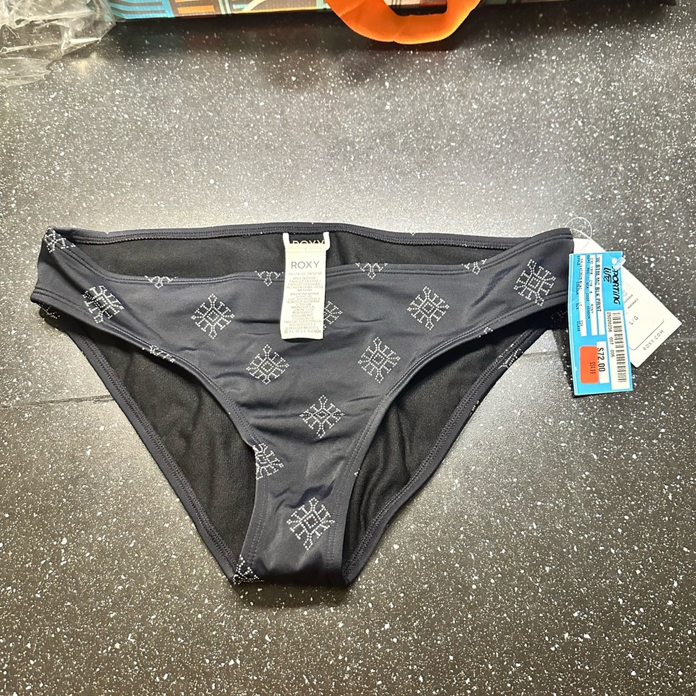 Roxy Black Patterned Bikini Bottom